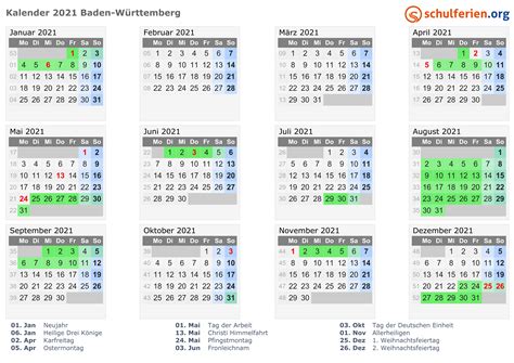 Anzeige aller gesetzlichen feiertage des jahres 2021 in deutschland (bundesweite feiertage und feiertage, die nur in bestimmten bundesländern gelten). Kalender 2021 + Ferien Baden-Württemberg, Feiertage