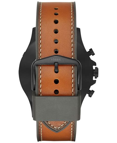 Fossil Mens Tech Nate Dark Brown Leather Strap Hybrid Smart Watch 50mm