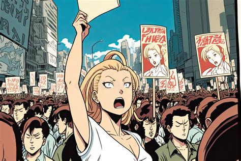 Protest In The City Square Dissatisfied People Anime Image