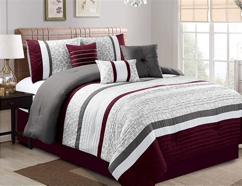 HGMart Bedding Comforter Set 7 Piece Luxury Striped Microfiber Bedding ...