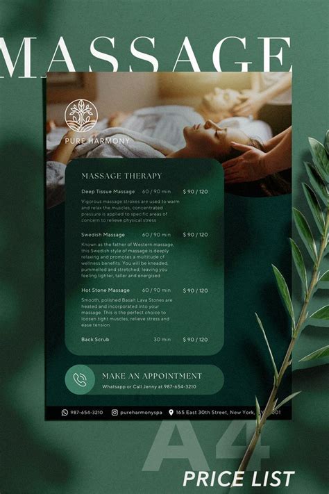 Massage Spa Price List Flyer Template Canva Rate Card Etsy In