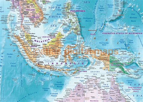 World Wall Map Rolled Canvas Political Colour Relief Blue Ocean Bold