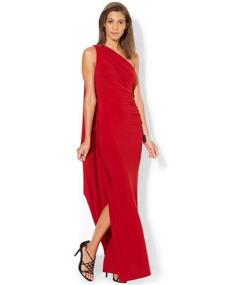 Lauren By Ralph Lauren One Shoulder Draped Gown In Red Lyst