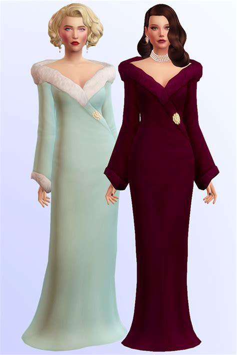 Diva A Long Gown With Fur In 20 Swatches Joliebean On Patreon Sims