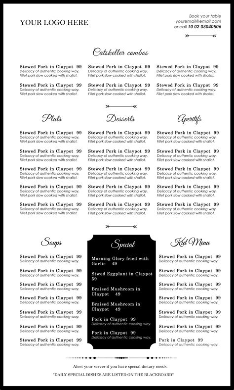Bar Menu Template Word