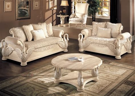 Avignon Antique White Swan Motif Luxury Formal Living Room