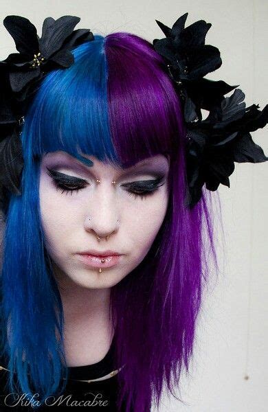 Blue And Purle Divided Half And Half Hair Half Colored Hair Split