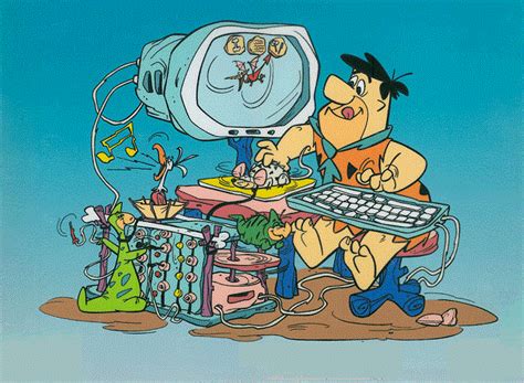 Fred Flintstone At His Computer Flintstones Cartoon Classic Cartoon