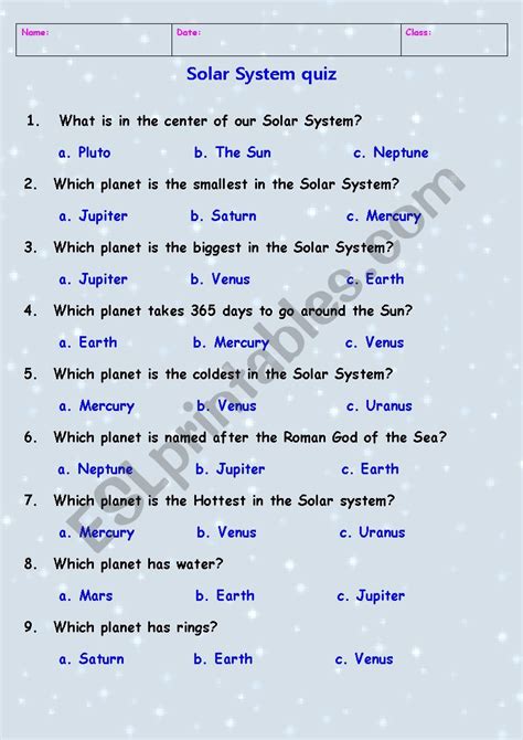 Solar System Quiz Esl Worksheet By Tchenanastassia