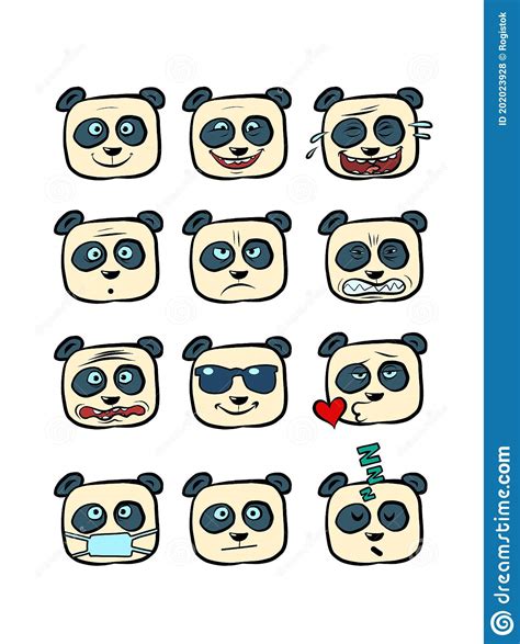 Panda Emoji Faces With Different Emotions Collection Set Character