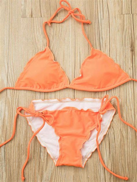orange s halter push up self tie bikini set