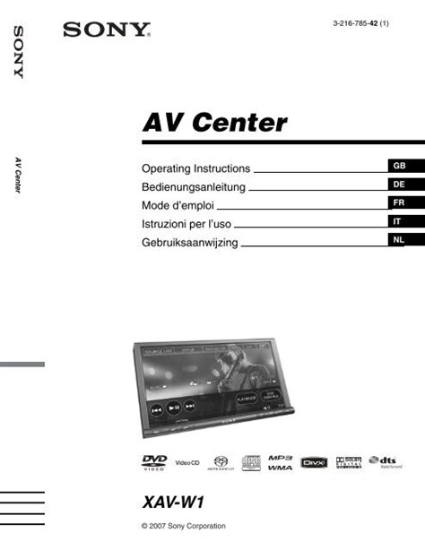 Sony Xav W1 Car Radio Owners Manual Operating Instructions