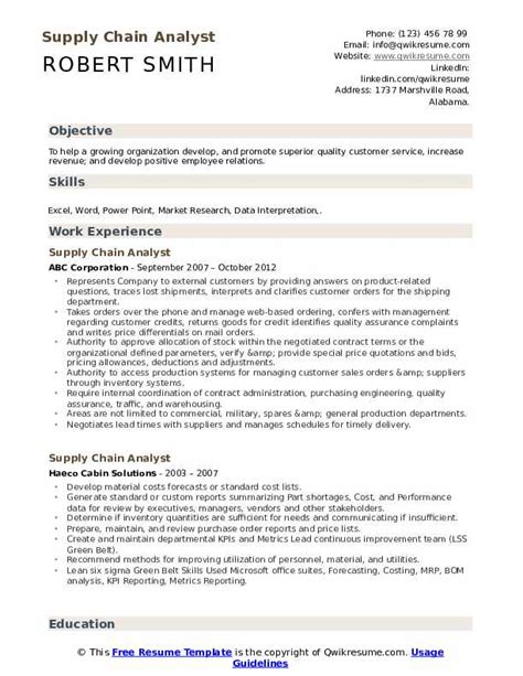 He gathers all the data and performs research in order to improve the. Supply Chain Analyst Resume Samples | QwikResume