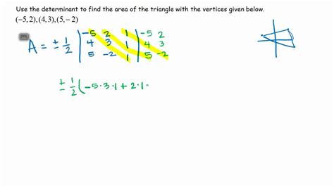 The conventional method of calculating the area of a triangle (half base times altitude) with pointers to other methods and special formula for equilateral triangles. Using Matrices to find the Area of a Triangle given the ...