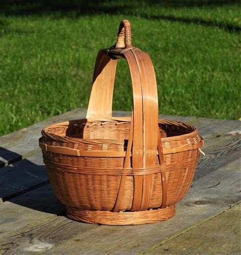 Vintage Round Basket Wooden Gathering Basket Chinese Wood Etsy