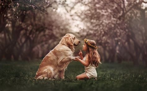 Wallpaper Cute Little Girl And Dog Wreath Meadow 1920x1200 Hd Picture
