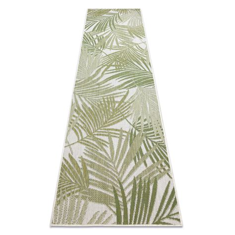 Dywan chodnik SZNURKOWY SIZAL SION Liście Palmy tropikalny płaskie tkanie ecru zielony