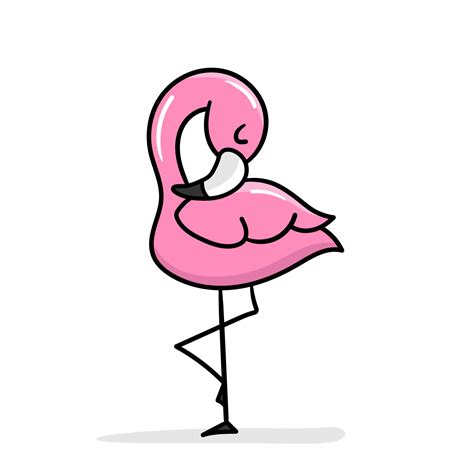 Cute Cartoon Flamingo Standing On One Leg A Funny Pink Flamingo Sleeping And Relaxing Vector