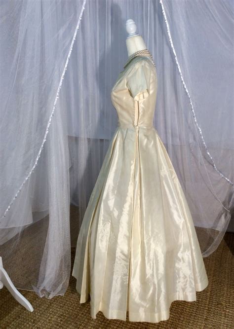Vintage 50s Ivory Peau De Soie Wedding Dress With Hand Sewn Etsy