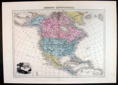 1861 Migeon Large Antique Map Of North America Inset Of Niagara Falls