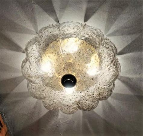 Rare Large Murano Ice Glass Circular Flush Mount Kaiser Leuchten