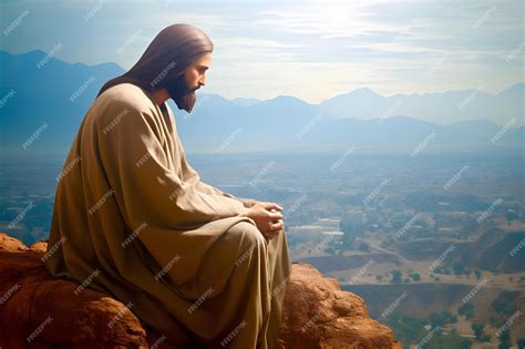 Premium Ai Image Jesus Christ Sitting On The Mountaintop