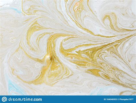 Abstract Background White Blue Marble With Gold Glitter Veins Fake