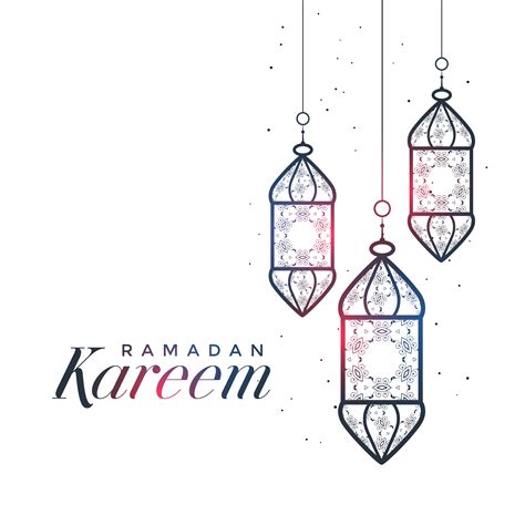 Ramadan Kareem Card Design With Hanging Lamps Download Free Vector