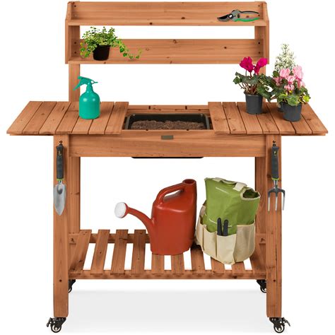 Best Choice Products Wood Garden Potting Bench Workstation Table W