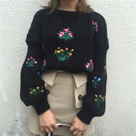 Cozy Embroidered Flower Sweater On Storenvy