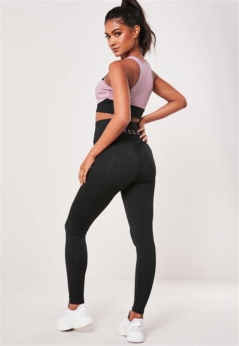Missguided Tall Active Black Msgd Gathered Seam Gym Leggings In 2020