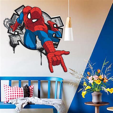 3d Cartoon Spiderman Wall Decals Removable Pvc Wall Stickers Mural