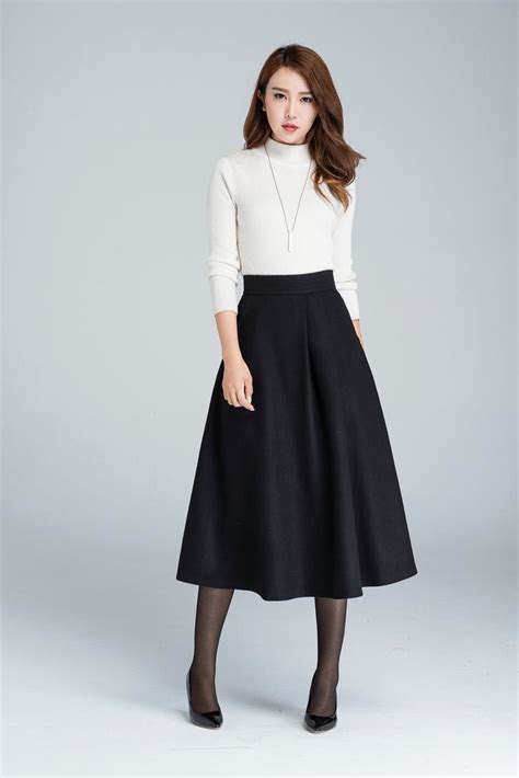 Midi Wool Skirt A Line Skirt Wool Skirt Woman Skirt Black Winter