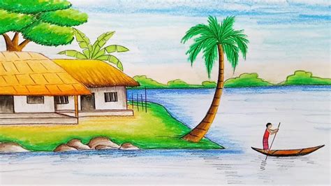 Pencil Step Village Scenery Drawing Pictures Picturesboss Com