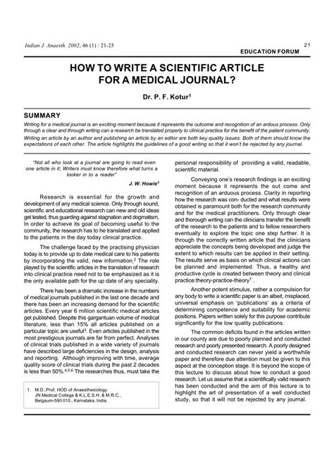 Pdf How To Write A Scientific Article For A Medical Journal