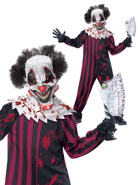 Boys Killer Clown Costume Scary Evil Halloween Fancy Dress