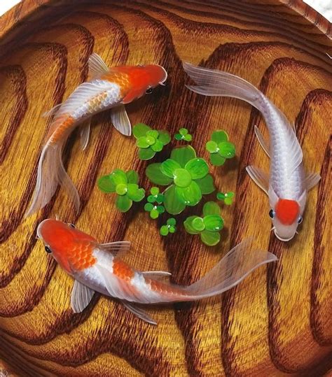 Unique Koi Fish Resin Painting Optical Illusion Of Real Fish