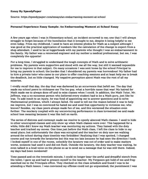 📌 Personal Experience Essay Sample An Embarrassing Moment At School