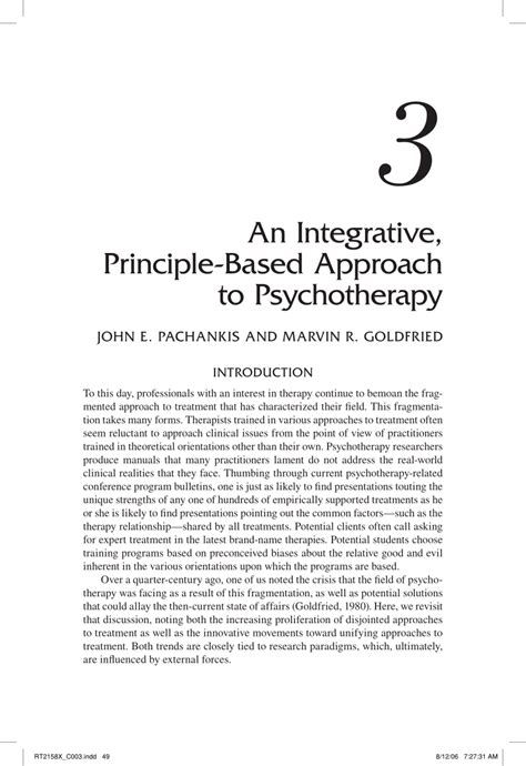 Pdf An Integrative Principle Based Approach To Psychotherapy