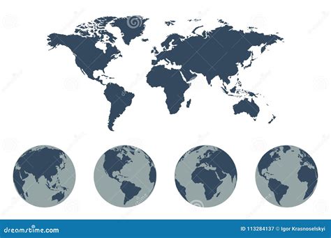 Icono Del Vector Del Mapa Del Mundo Con Los Globos De La Tierra