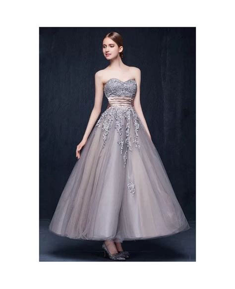 Vintage Tulle Ankle Length Wedding Dresses Retro Wedding A Line Sweetheart Style With Appliques