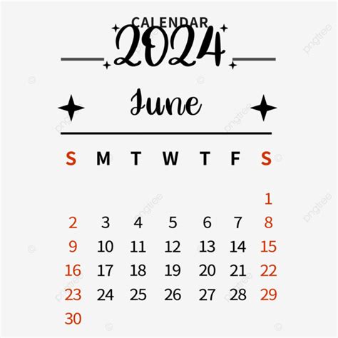 Junio 2024 Calendario Simple Negro PNG Junio Calendario Plan