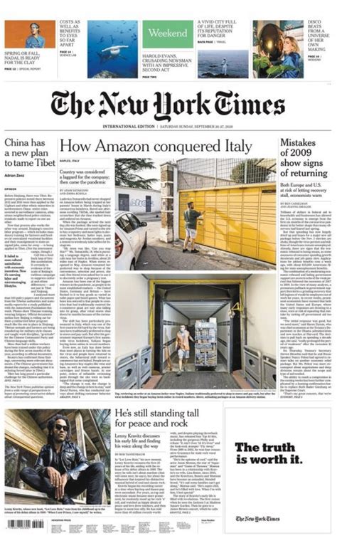 New York Times Front Page Th Of September Tomorrow S Papers Today