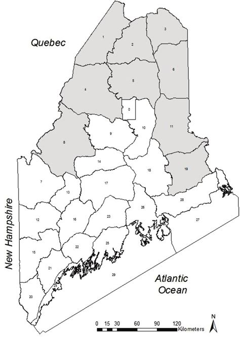 Maine Wildlife Management Districts Shaded Used For Double Count