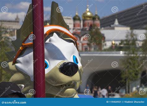 official mascot of the 2018 fifa world cup in russia wolf zabivaka moscow editorial photo