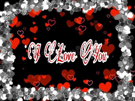 I Love You Image With Black Background With Red And Silver Hearts With