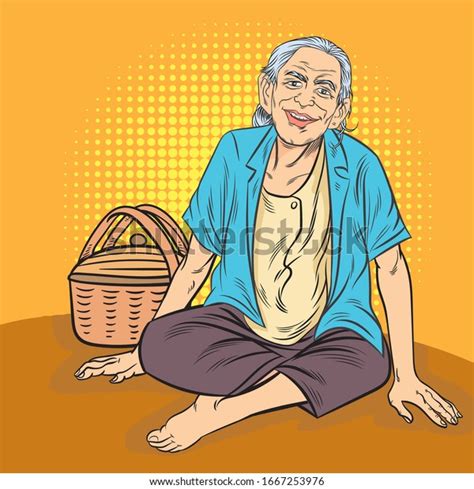 Old Lady Sitting Smiling Put Two Stock Vector Royalty Free 1667253976