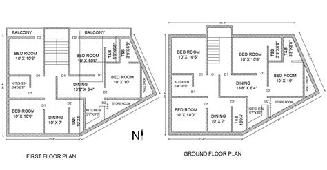 2 Bhk Dual House Plan Floor Drawing Autocad File Cadbull