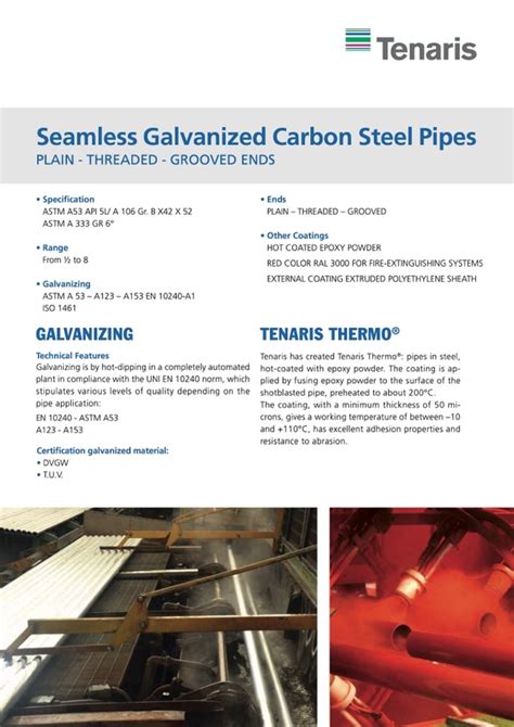 Tenaris Seamless Galvanized Carbon Steel Pipes