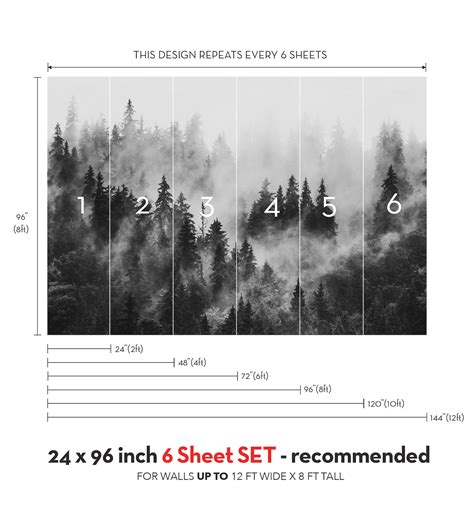 Morning Forest Fog Mural Wallpaper Black And White Extra Etsy Uk